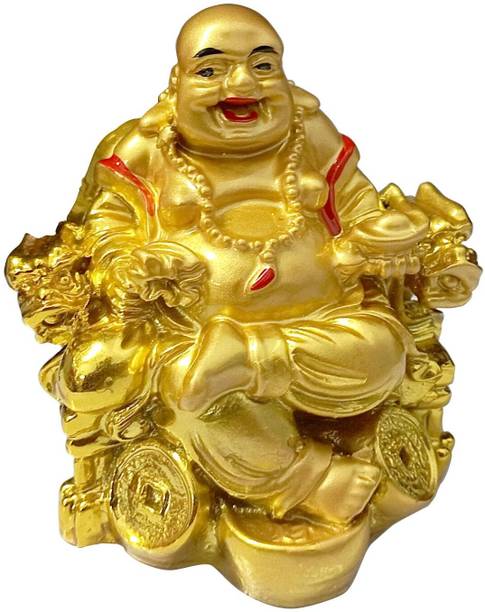 Pseudo Chair With Ingot And Money Coin Laughing Buddha For Health, Wealth Decorative Showpiece  -  8 cm