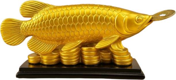 Aradhna Uphar Golden Feng Shui Arowana Fish Idol for Wealth, Prosperity & Good Luck Decorative Showpiece  -  7 cm