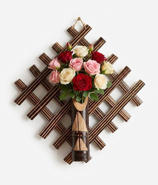 Bamboocraftin Bamboo Wall Hanging Vase डेकोरेटिव शोपीस  -  40 cm