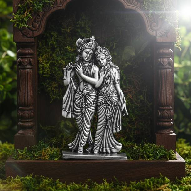 ringzinnie Radha Krishna Both Side Metal Showpiece for Car Dashboard & Spiritual Home Decor Decorative Showpiece  -  10 cm