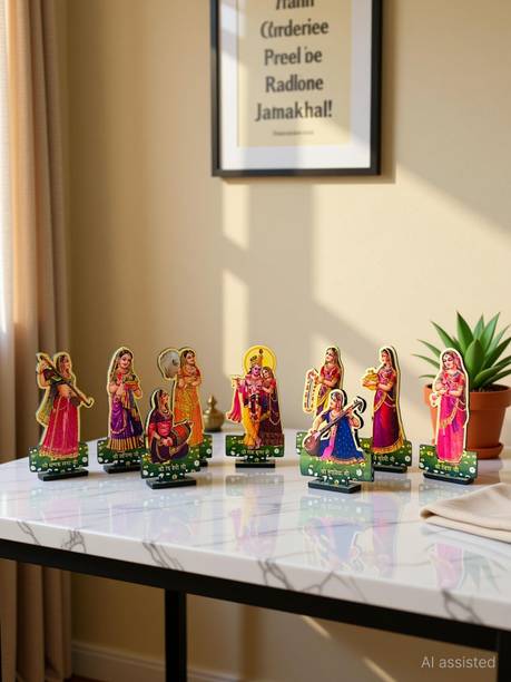 radhe creation Radhe Creation 8pcs ASHT Sakhi for Radha Krishna |Janmashtami Special Wooden Decorative Showpiece  -  10 cm