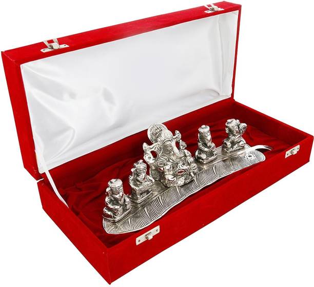 SMILES GIFT Silver Plated Musical Ganesh God Idol With Box & Bag | For Vastu, Pooja, Home Decorative Showpiece  -  8 cm