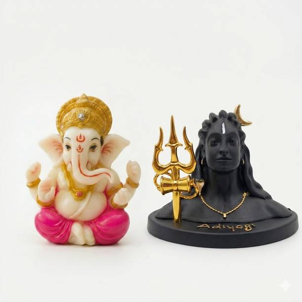 Murtiva decor Ganpati & Shiva Idol for Car Dashboard Home Decoration Showpiece Gift Items Decorative Showpiece  -  7.5 cm