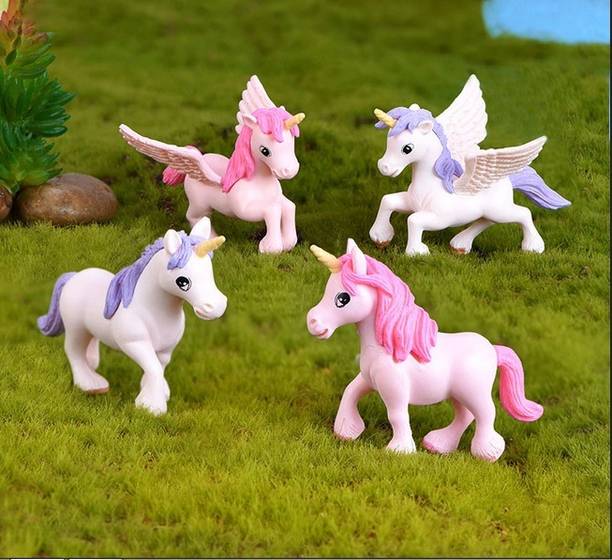 Chocozone Pack of 4 Unicorn Miniatures Fairy Landscape Decor Indoor Garden Decorations डेकोरेटिव शोपीस  -  4.2 cm