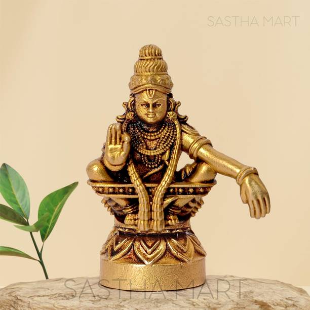 SASTHA MART Premium Brass Lord Ayyappan Idol – 5 cm Height (Gold Finish) Decorative Showpiece  -  5 cm