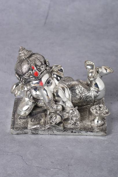 venika Pure Silver Plated Antique Finished Sleeping Ganesha 5 inches Decorative Showpiece  -  12.75 cm