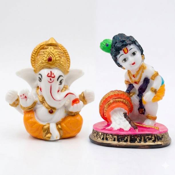 Murtiva decor Ganpata Statue & Krishna God Idol Car Dashboard Showpiece Home Decor Decorative Showpiece  -  9 cm