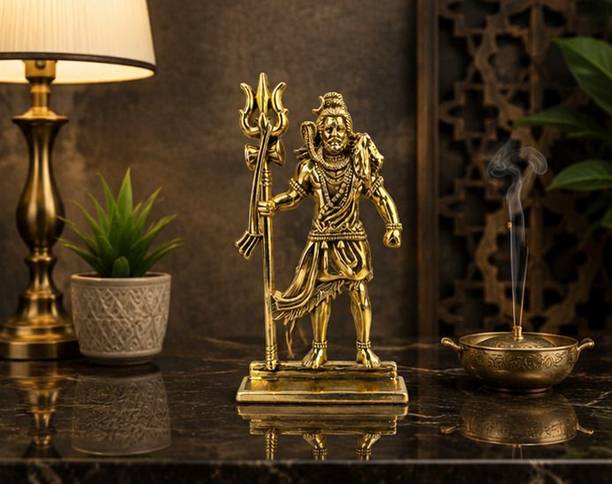 Maaword Premium Lord Shiva Car Dashboard Idol | Golden Mahadev Murti with Trishul Decorative Showpiece  -  10 cm