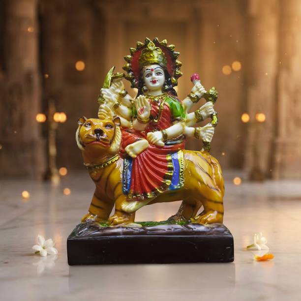 Sudaya Durga Mata Idol with Lion | Maa Durga Murti for Pooja Room Decorative Showpiece  -  17 cm