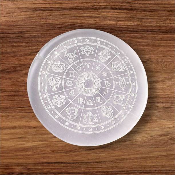 SWARACRYSTAL Zodiac Selenite Plate for All Signs – Crystal Charging & Spiritual Use Decorative Showpiece  -  8 cm