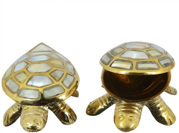 REIKI CRYSTAL PRODUCTS VastuVastu - Feng Shui Wish Fulfilling Brass Tortoise Turtle with Secret Wish Compartment Decorative Showpiece  -  5 cm
