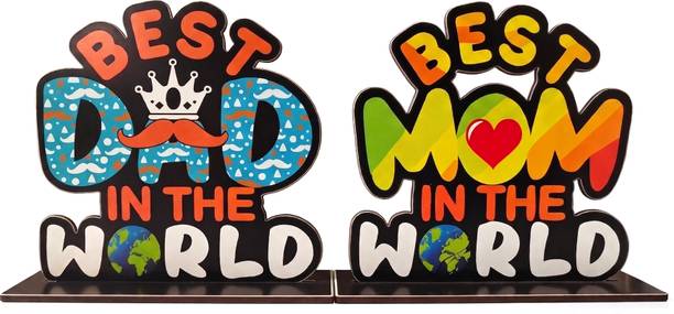 Factoryvala Best Mom Dad World Showpiece Combo - Parents Anniversary Gift Set Decorative Showpiece  -  15 cm