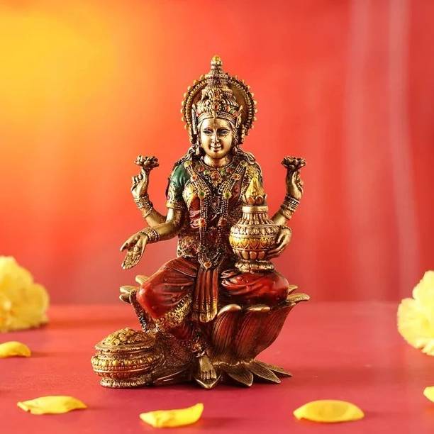 avenew Lakshmi Devi Idol Statue for Home Puja Goddess Laxmi Decorative Showpiece  -  19.2 cm