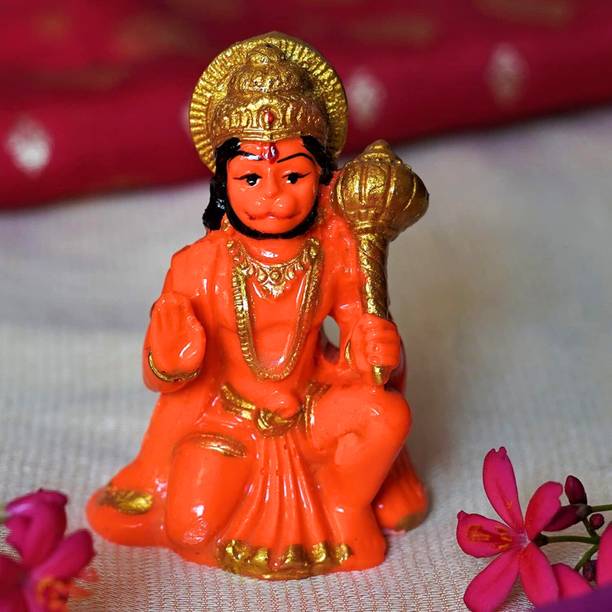 ZURU BUNCH Hanuman Ji Murti in Blessing Posture with Gada Sitting for Pooja Car Dashboard Decorative Showpiece  -  8 cm