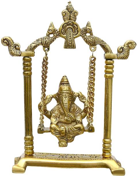 Delhi Gift House Ganesh ji jhula idol ,Ganpati murti on Swing jhula for Temple Decorative Showpiece  -  20 cm