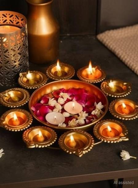JNCRAFTS JN Handicrafts Metal Urli for PUJA Flowers Diya Border Decorative Showpiece -7cm Iron Decorative Platter