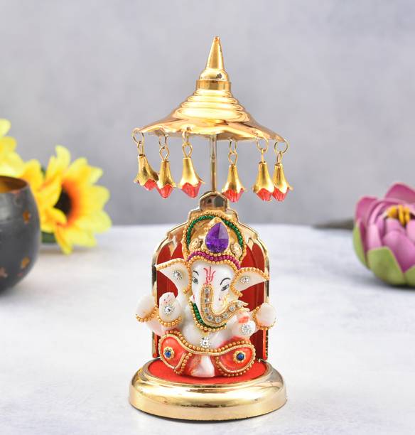 UniqueArt Ganesha with Singhasan Base Car Dashboard Decor Decorative Showpiece  -  8 cm
