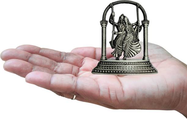 aalayam selveer Radha Krishna Jhula Idol Car Dashboard (Silver Colour) | Radha Krishna Statue Decorative Showpiece  -  6 cm