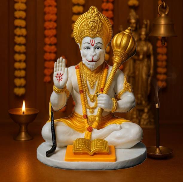 NIHARIKA HANDICRAFT Hanuman Ji Idol for Car Dashboard & Home | Small Marble Look Bajrangbali Decorative Showpiece  -  9 cm