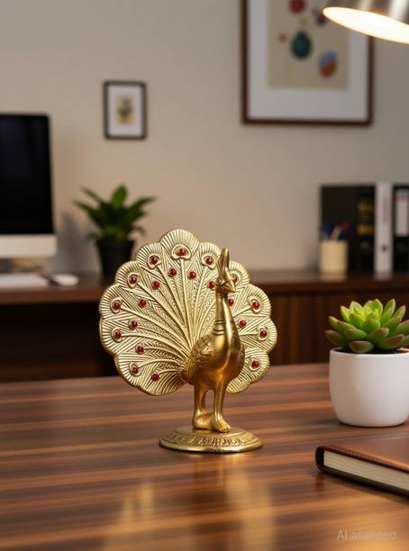 KridayKraft Peacock Showpiece Metal Statue for Vastu,Living Room,Office,Gift idol, Animal Decorative Showpiece - 14 cm