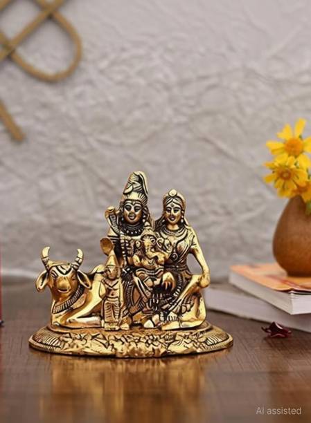 Velocious Metal Handcrafted Shiva Parvati Ganesh Idol Shiv Parivar Murti Statue Decorative Showpiece  -  15 cm