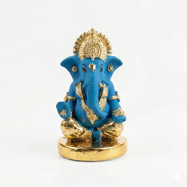 Surecarto Ganesh Blue Gold Idol Decorative Showpiece  -  10.2 cm