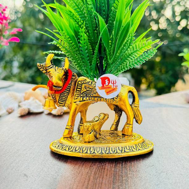 DARIDRA BHANJAN Metal Kamdhenu Cow Decorative Showpiece  -  8 cm