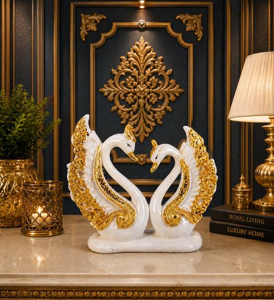 Kamav Kamav Luxury Golden Swan Couple Decorative Showpiece Set Decorative Showpiece  -  18 cm