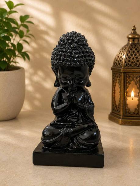 DESI ROOTS Black Praying Baby Buddha Showpiece Decorative Showpiece  -  22 cm