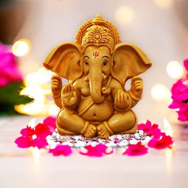 Trendx Decor Kaan Ganesha Idol Showpiece Murti Figurine for Car Dashboard Home Office Decorative Showpiece  -  10 cm