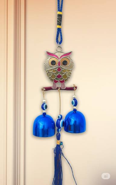 DIKSHA PRODUCTS EVIL EYE HANGING OWL TWO BELL PREMIUM QUALITY GIFTS HOME DECOR ,BALCONY,OUTDDOR Decorative Showpiece  -  12 cm