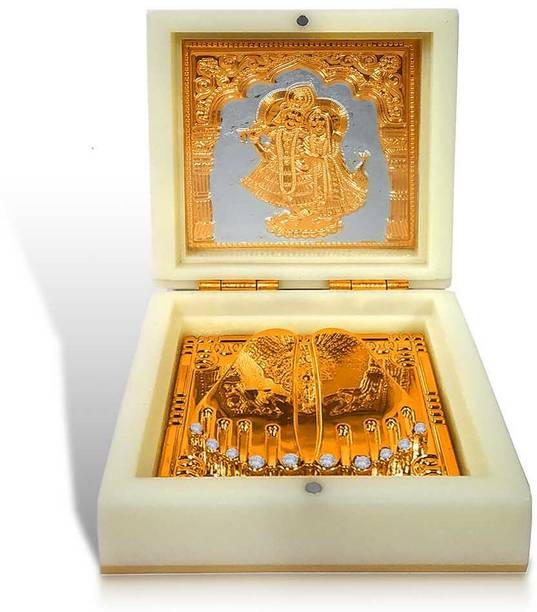 Adhvik Radha Krishna Gold Plated Wealth & Prosperity Charan Paduka Home/office/gift Box Decorative Showpiece  -  10 cm