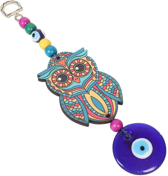 LUKAPLUS LUKAPLUS Turkish Owl Evil Eye Hanging for Home, Nazar Battu Feng Shui Car Hangin Decorative Showpiece  -  20 cm