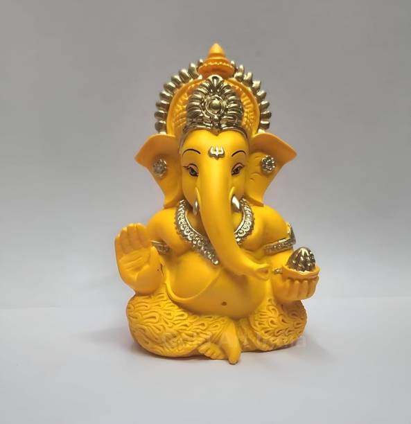 Littykart Yellow Ganesha for Home decor, Gifting Car Dashboard Decorative Showpiece  -  9 cm