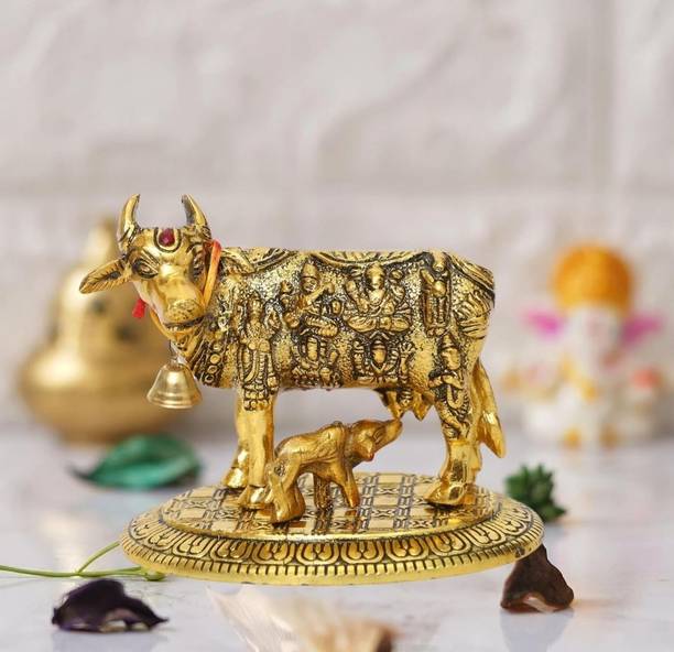 PAXIVKA SP Handicrafts Religious Cow with Calf Handmade Handicraft for Home Decor Decorative Showpiece  -  16 cm