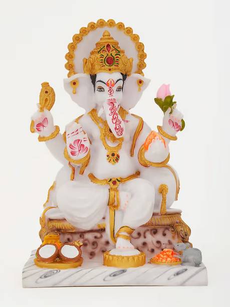 HUBZONES Marble Lord Ganesha Idol Ganpati God Ganesh Home Décor Statue Spiritual Puja Decorative Showpiece  -  33 cm