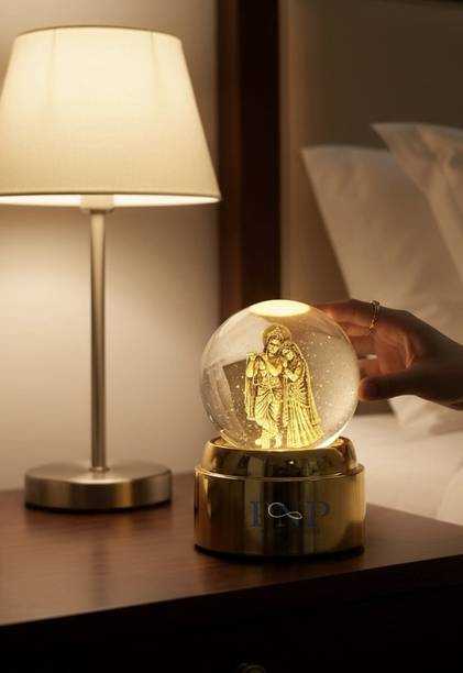 Lavidi 3D LED Crystal Lamp with Rotating Base Radha Krishna - Festive & premium gifting Decorative Showpiece  -  11 cm