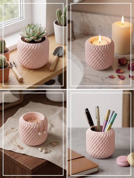 frameandflame 4-in-1 Textured Ceramic Pot – Versatile Mini Plant Holder, Candle Decorative Showpiece - 7.6 cm