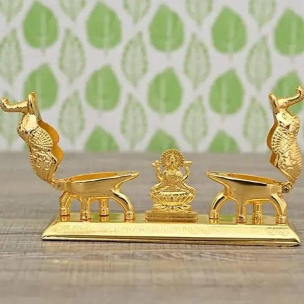 sanskaari Elephant Pair With Laxmi Chandan Roli Pair Kumkum Box for Gift and Pooja Decorative Showpiece  -  7 cm