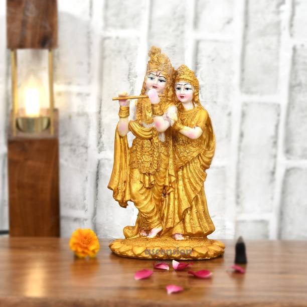 Ascension Radha Krishna ji Jugal Jodi Murti Poly Resin, Marble Crush for Home Mandir Temple Showpiece Idol Statue Gifts Home Decor Temple Pooja Golden Decorative Showpiece  -  19 cm