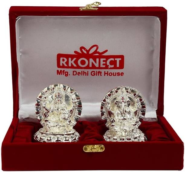 Delhi Gift House Polyresin, Brass, Silver Finish Silver Plated Laxmi Ganesh Idol (Murti) Decorative Showpiece  -  12 cm