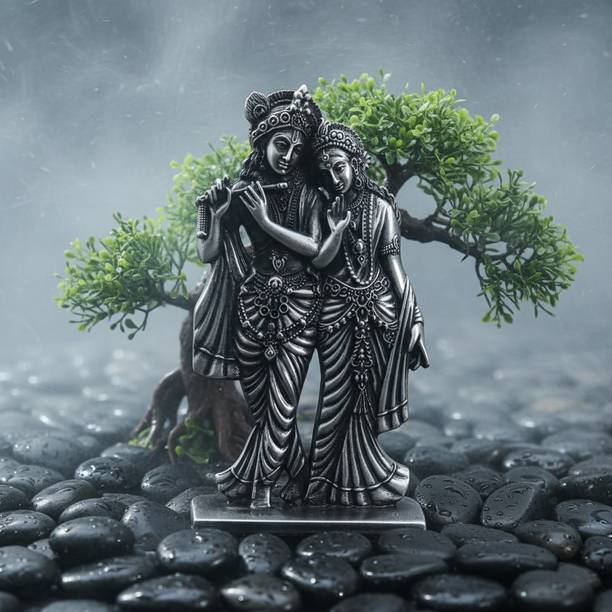 Elanora Jewels Radha Krishna Both Side Metal Showpiece for Car Dashboard & Spiritual Home Decor Decorative Showpiece  -  10 cm