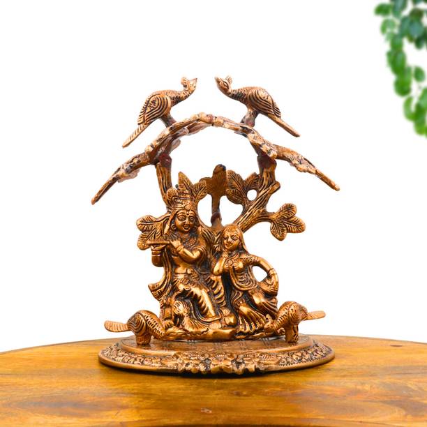 INTERNATIONAL GIFT Copper Finish Radha Krishna Idol Sitting Under Tree – Auspicious Gift Decorative Showpiece  -  20.32 cm