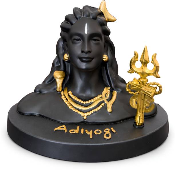 radstrex Adiyogi Lord Shiva Idol with Golden Trishul Decorative Showpiece  -  11 cm