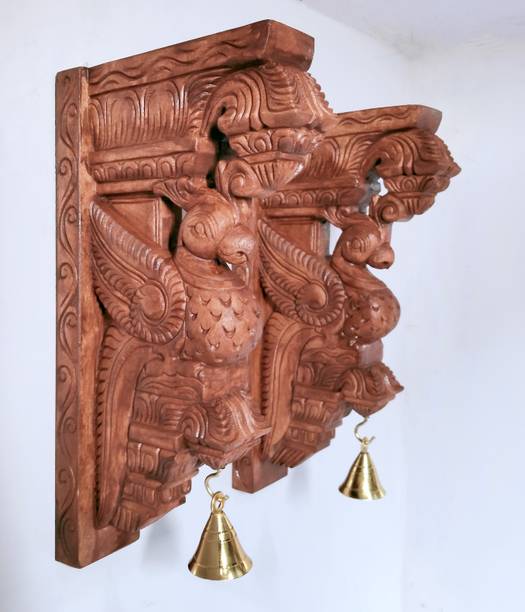 JlineArts Wooden Parrot Wall Bracket Pair 12 Inch | Hand-Carved Temple Decor (2 Pc) डेकोरेटिव शोपीस  -  30 cm