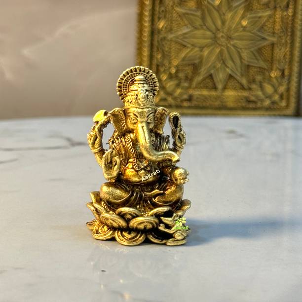 aakrati Lord Ganesh Brass Statue| Brass Décor| Ganesh Idol Decorative Showpiece  -  1.5 cm