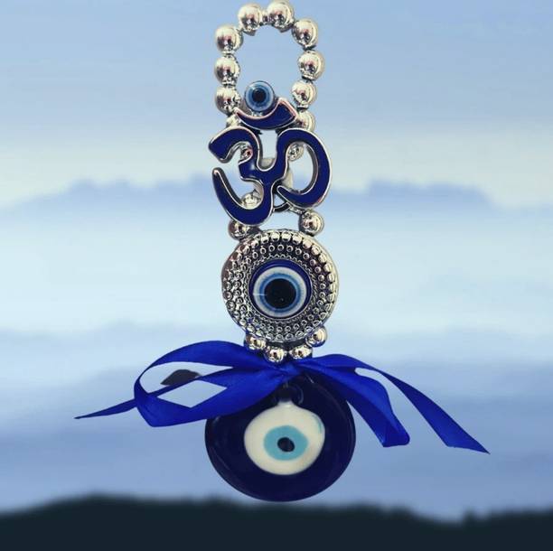 KESHVINDECOR Om Evil Eye Car Hanging | Nazar Suraksha Blue Evil Eye Hanging | Decorative Showpiece  -  6 cm