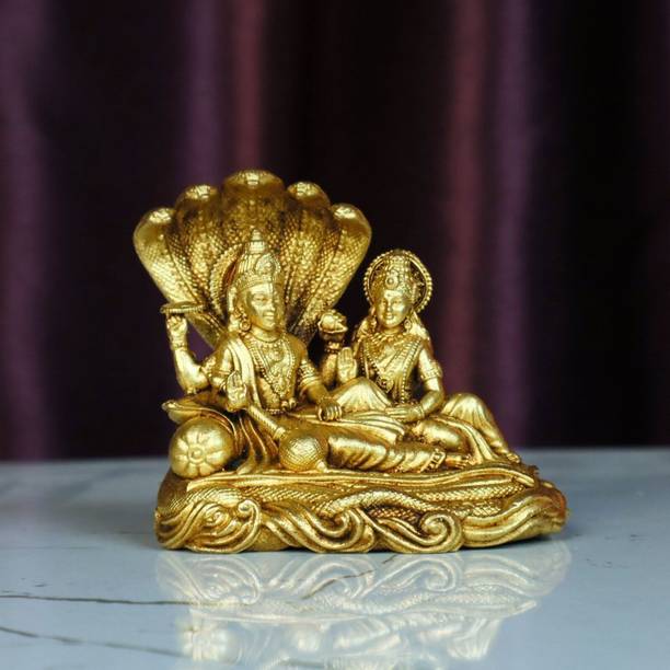 Antiqar Brass Lakshmi Narayan Idol| Spiritual Idol for Temple,Home&Car Decor Decorative Showpiece  -  5 cm