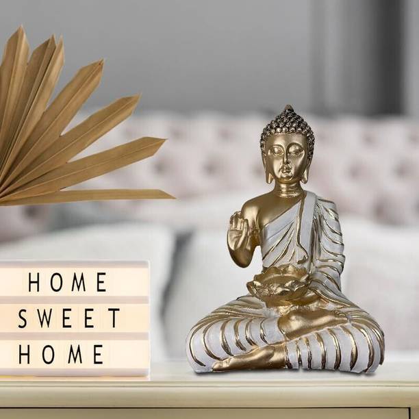 Raunix Gold Buddha Meditation Statue, Polyresin Sitting Showpiece Home & Office Decor Decorative Showpiece  -  25.4 cm