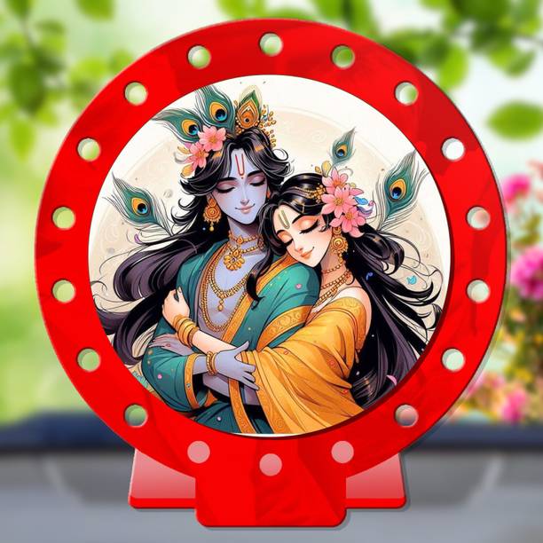GiftsRange Radha Krishna Red Shining Car Dashboard Idol Decorative Showpiece  -  8 cm